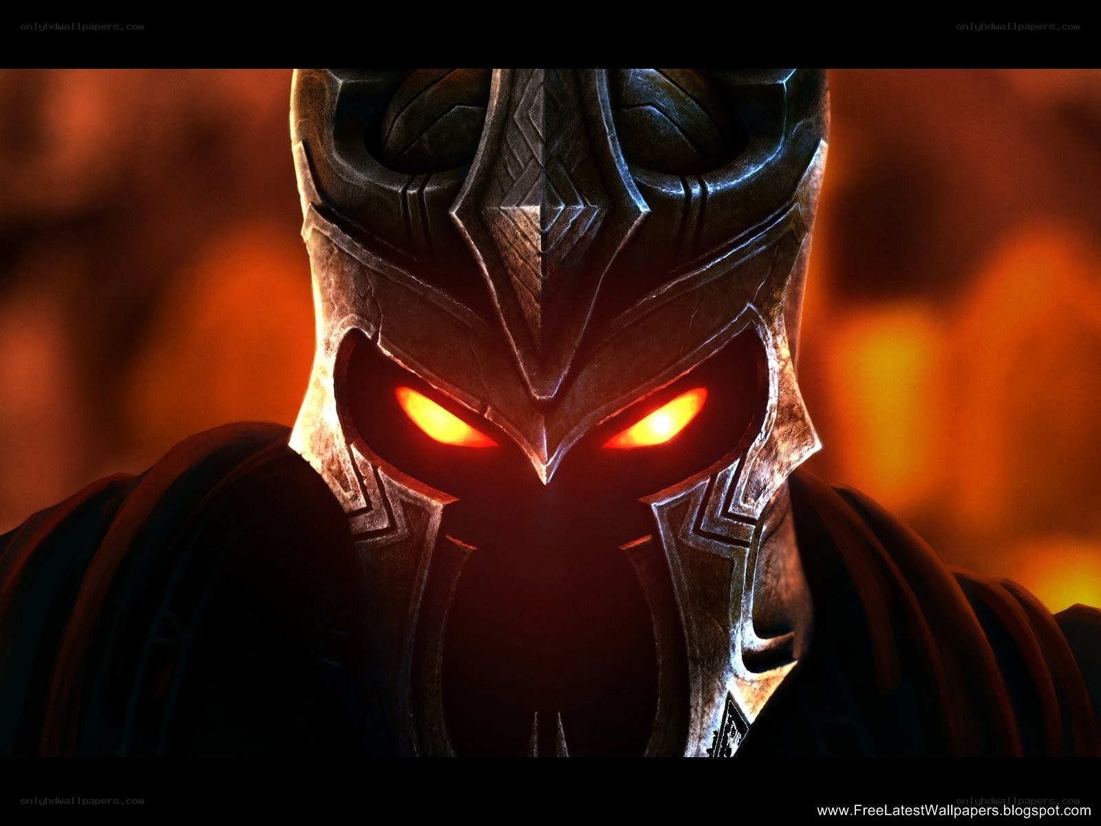glowing eyes in dark armor