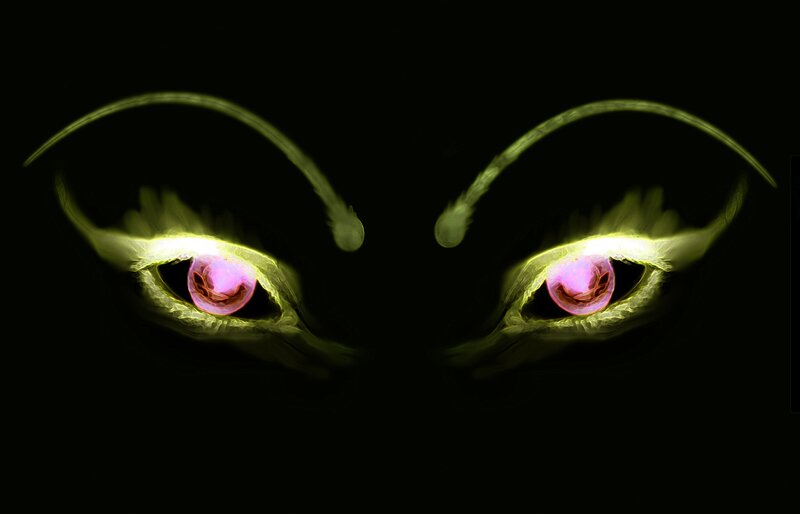 glowing eyes in darkness