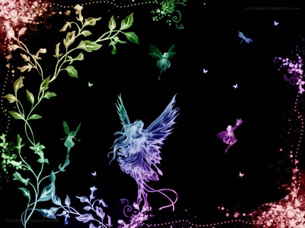 glowing fairies in a dark forest