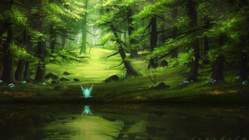 Glowing Fairy in Forest — Green, Serene