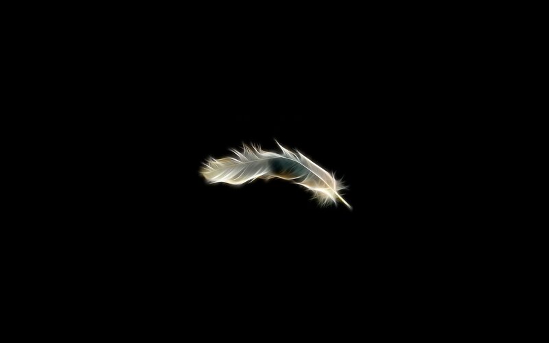 glowing feather on black