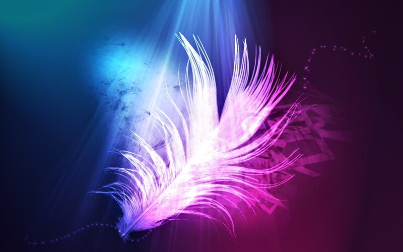 glowing feather with light rays