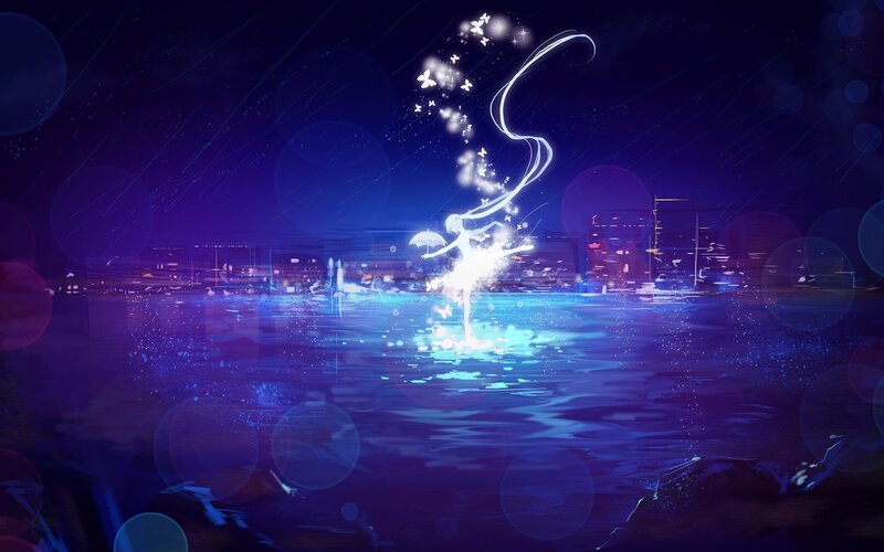 Glowing Figure Dancing — Blue, Dreamy, Night