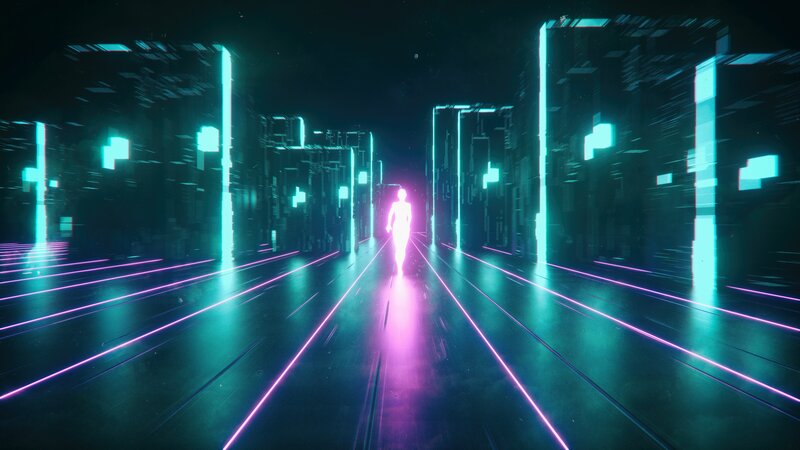Glowing Figure in Corridor