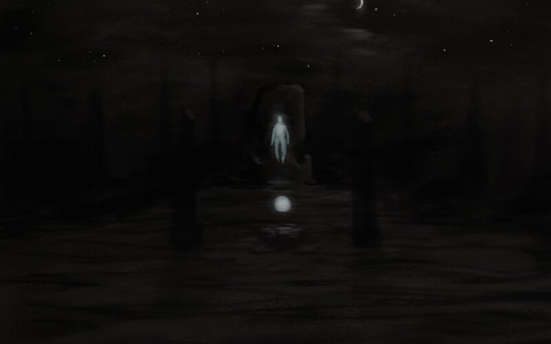 glowing figure in dark chamber