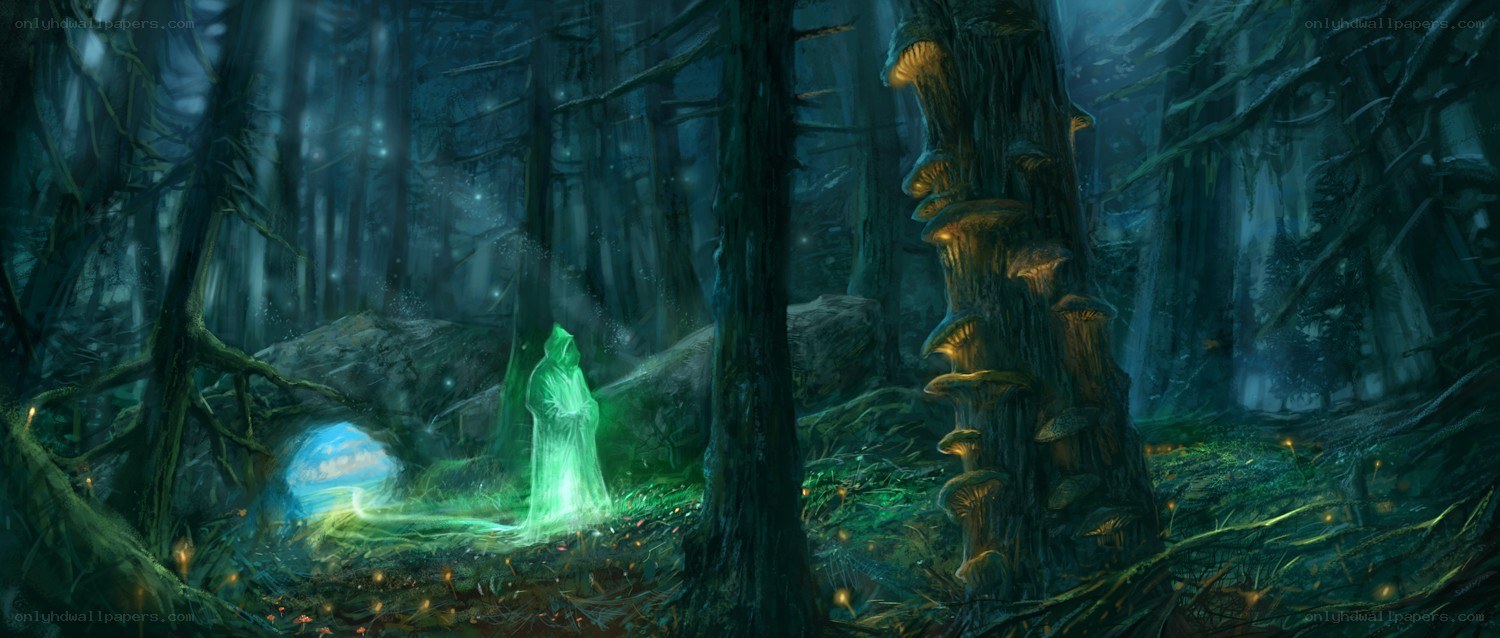 glowing figure in dark forest