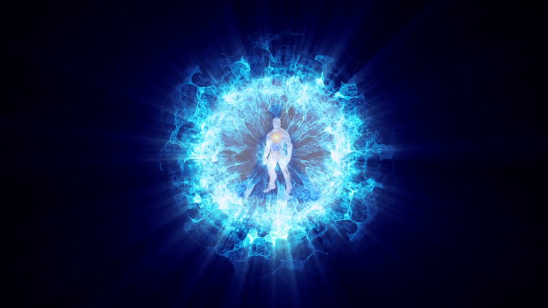 Glowing Figure in Energy Sphere