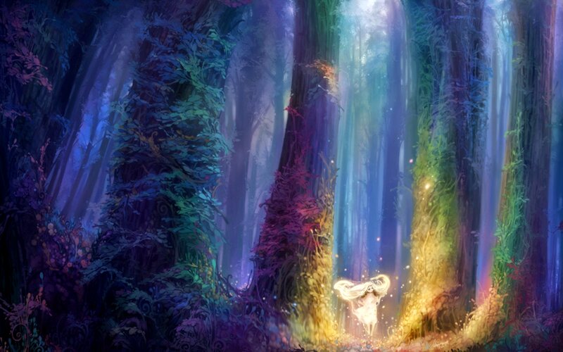 Glowing Figure in Forest — Blue, Serene, Night