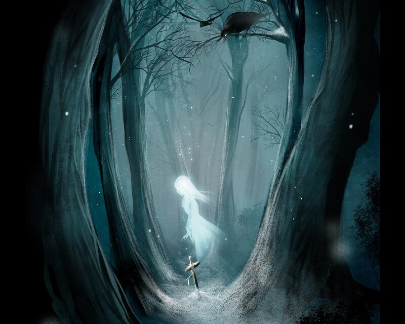 Glowing Figure in Forest — Blue