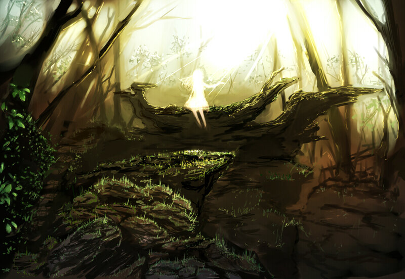 Glowing Figure in Forest — Green, Serene