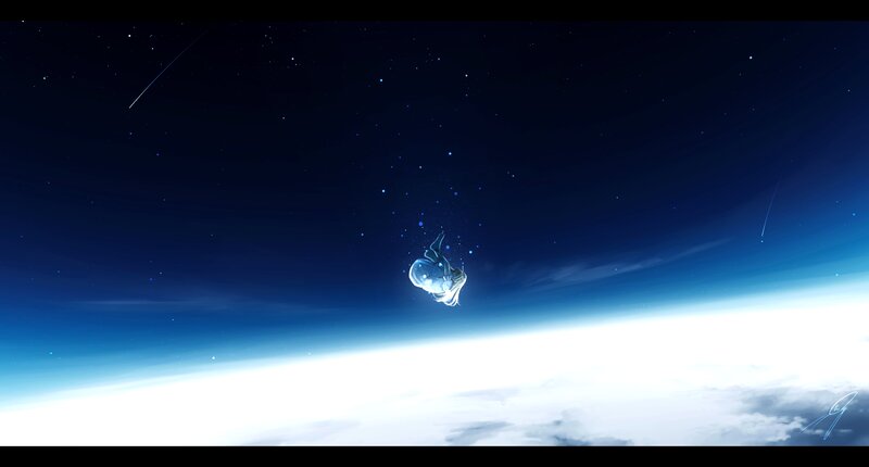 Glowing Figure in Space — Blue, Serene