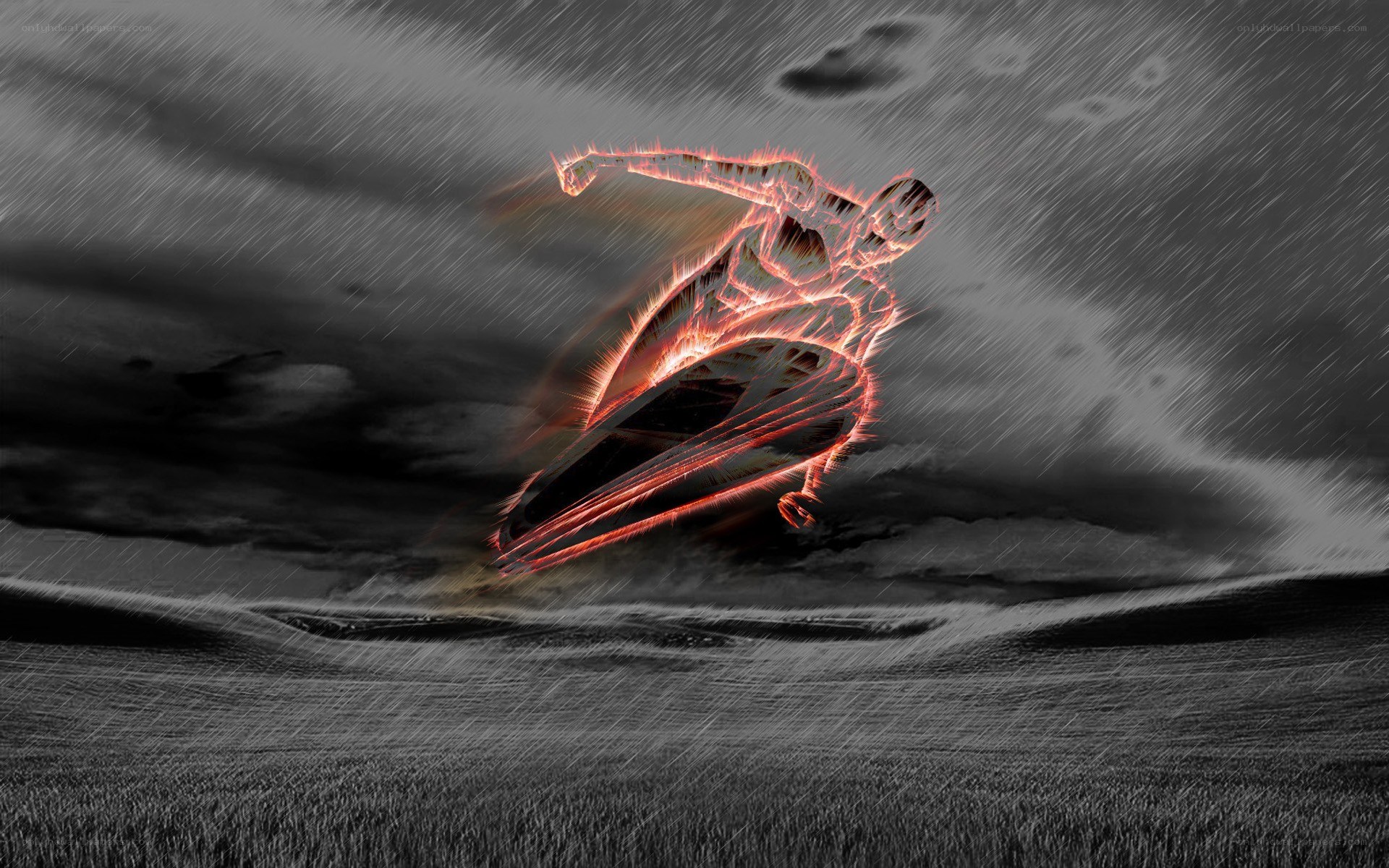 glowing figure in storm