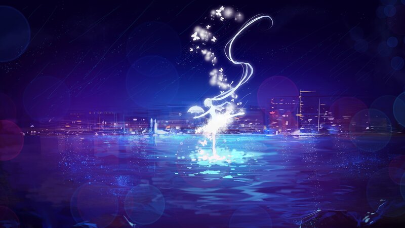 Glowing Figure in Water — Blue, Dreamy