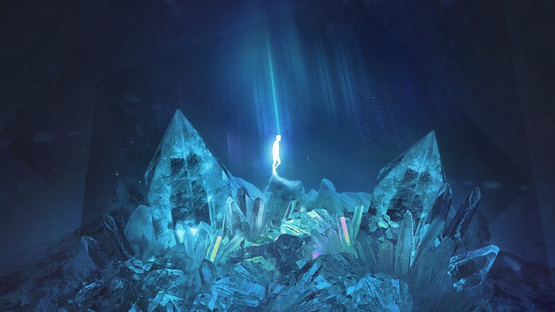 Glowing Figure on Crystals