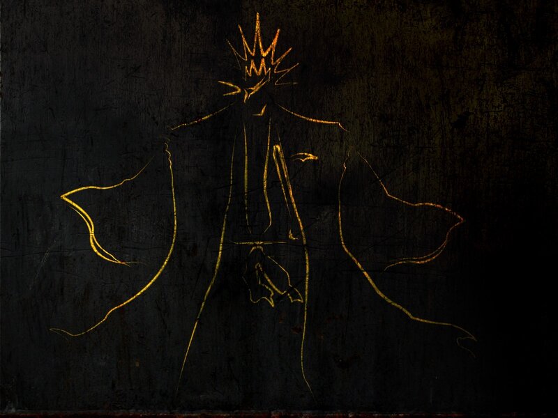 Glowing Figure on Dark Surface — Black