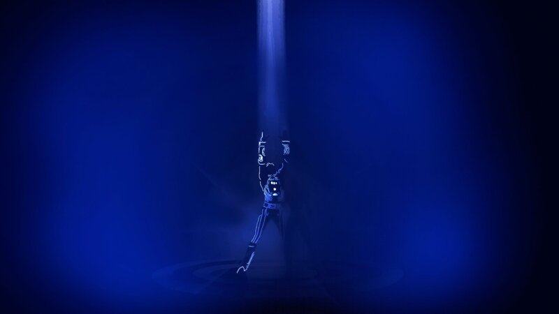glowing figure under spotlight