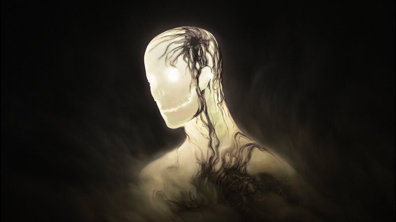 Glowing Figure with Dark Hair