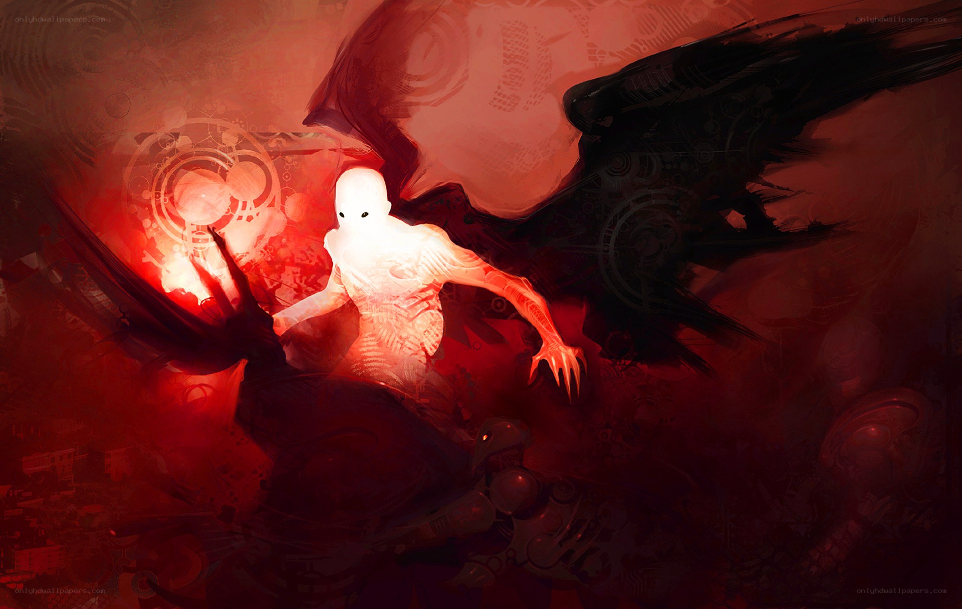 glowing figure with dark wings