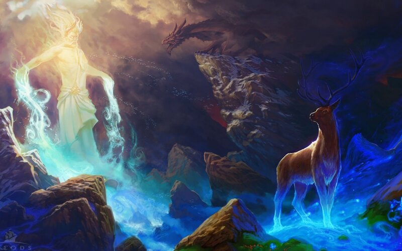 Glowing Figure with Deer