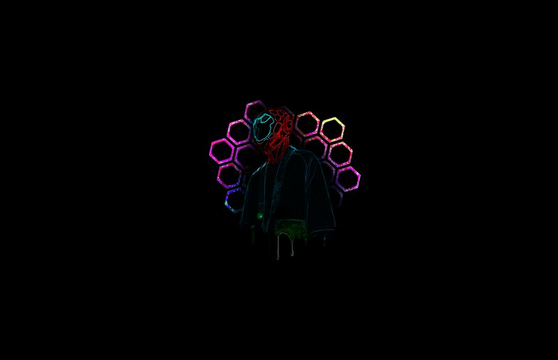 Glowing Figure with Hexagons
