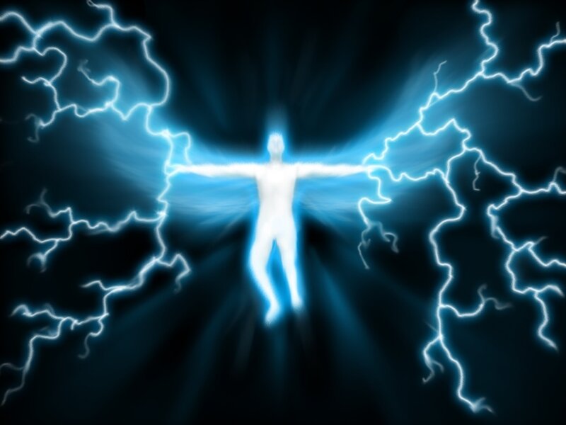 glowing figure with lightning