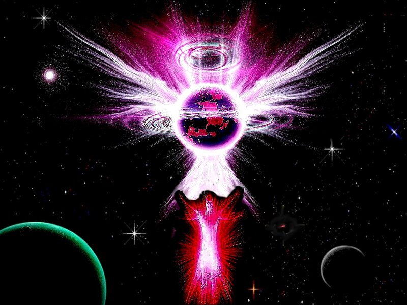 Glowing Figure with Planet — Purple