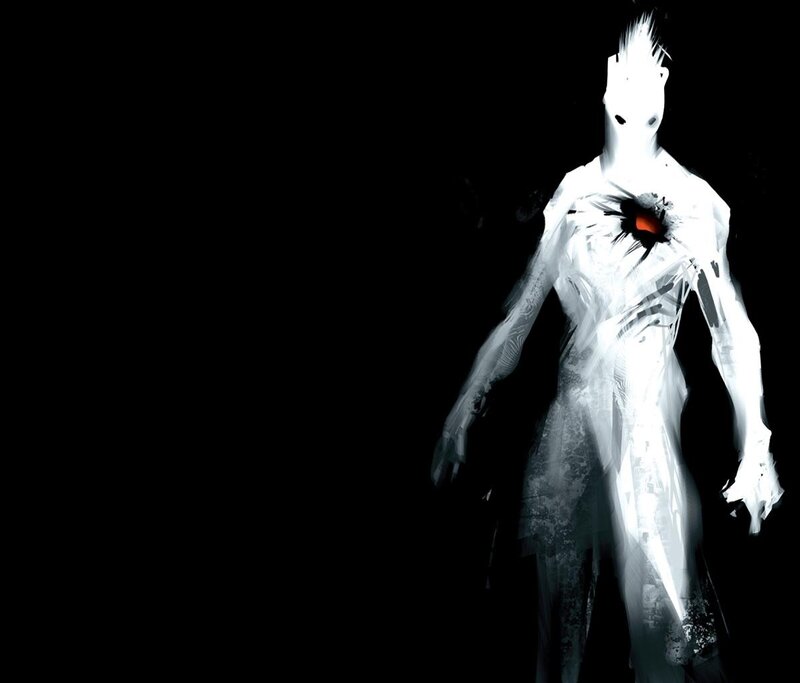 glowing figure with red core