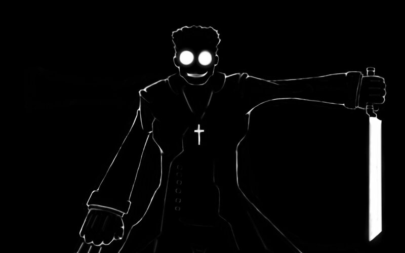 Glowing Figure with Sword — Black