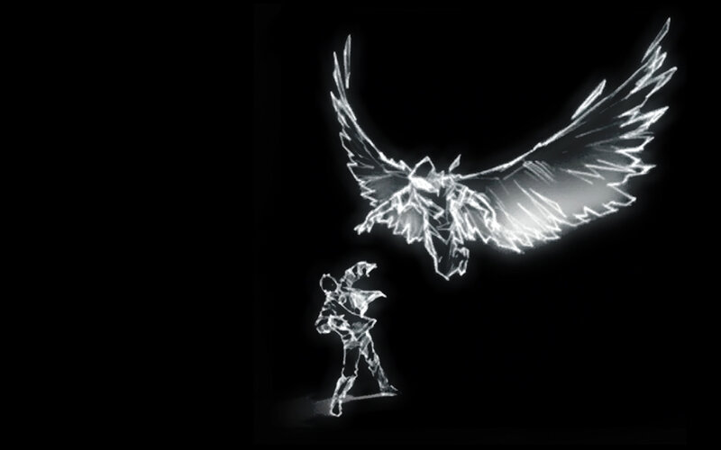 glowing figure with wings