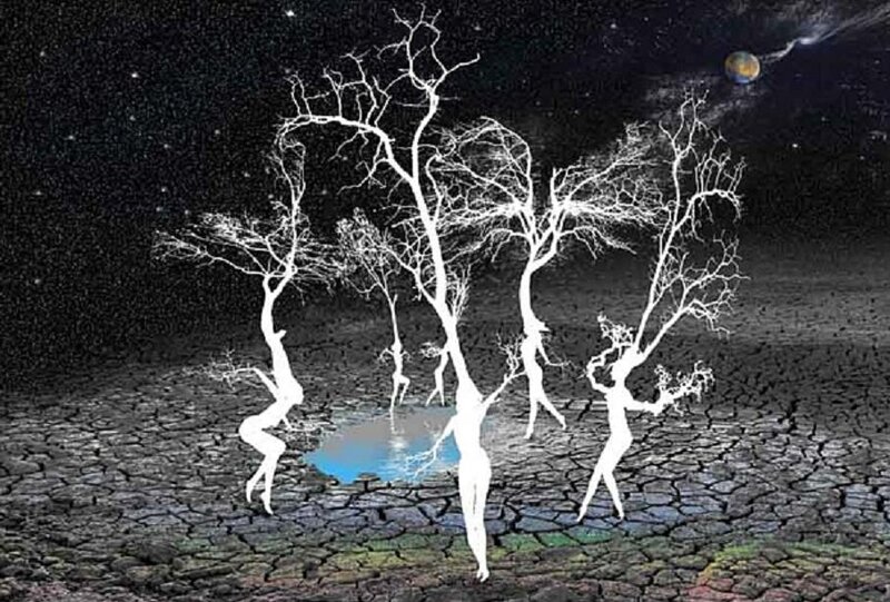 Glowing Figures in Cracked Earth