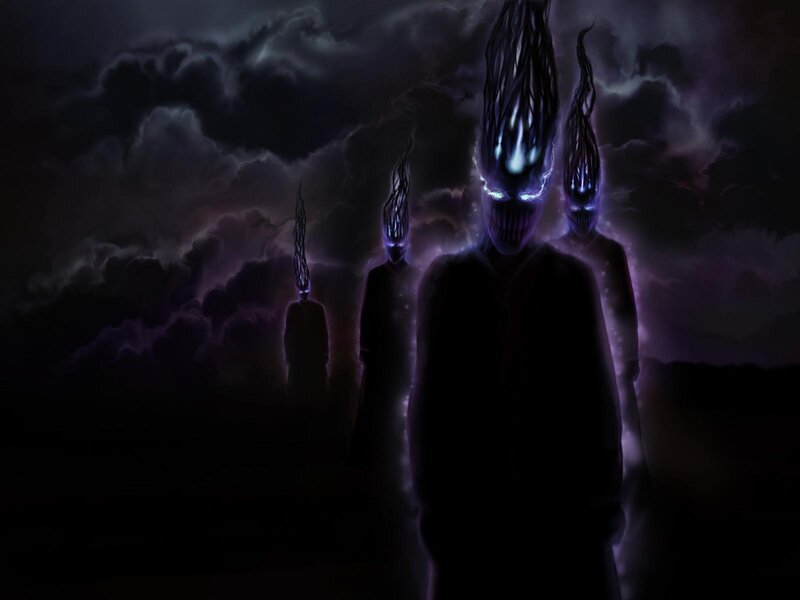 Glowing Figures in Dark Sky — Black