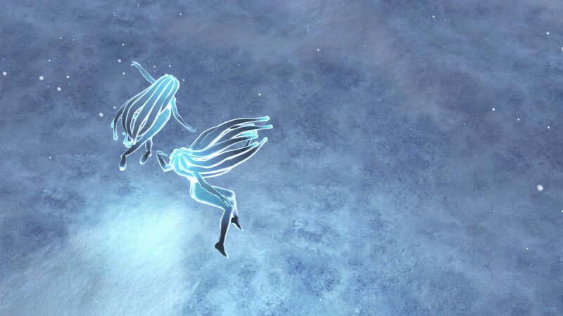 glowing figures in space