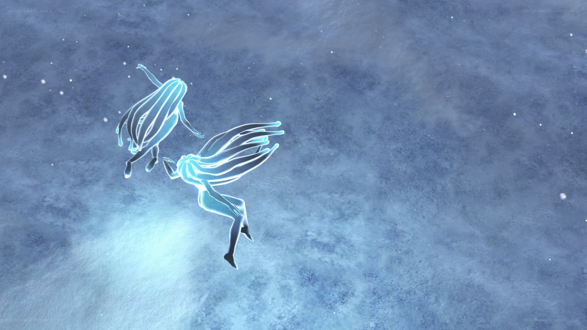 glowing figures in space