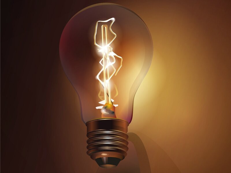 Glowing Filament Bulb — Yellow, Dramatic