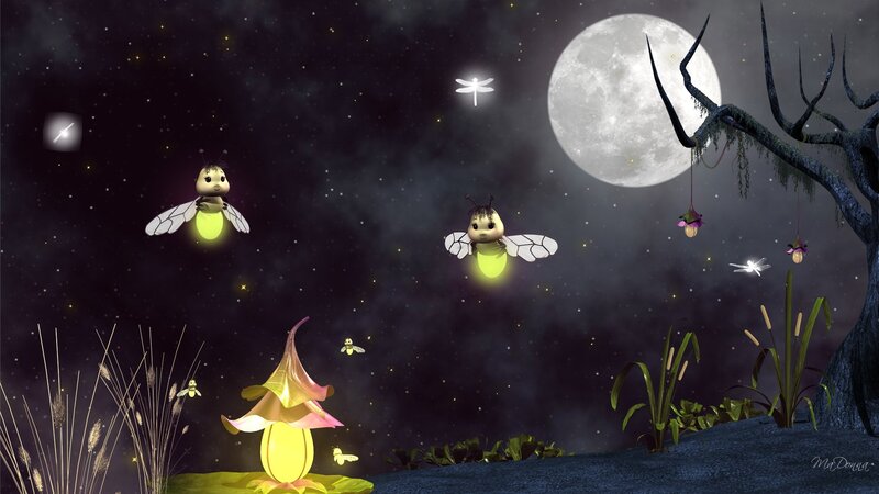 Glowing Fireflies at Night