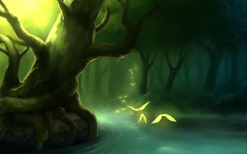 Glowing Fireflies in Forest — Green, Mystical