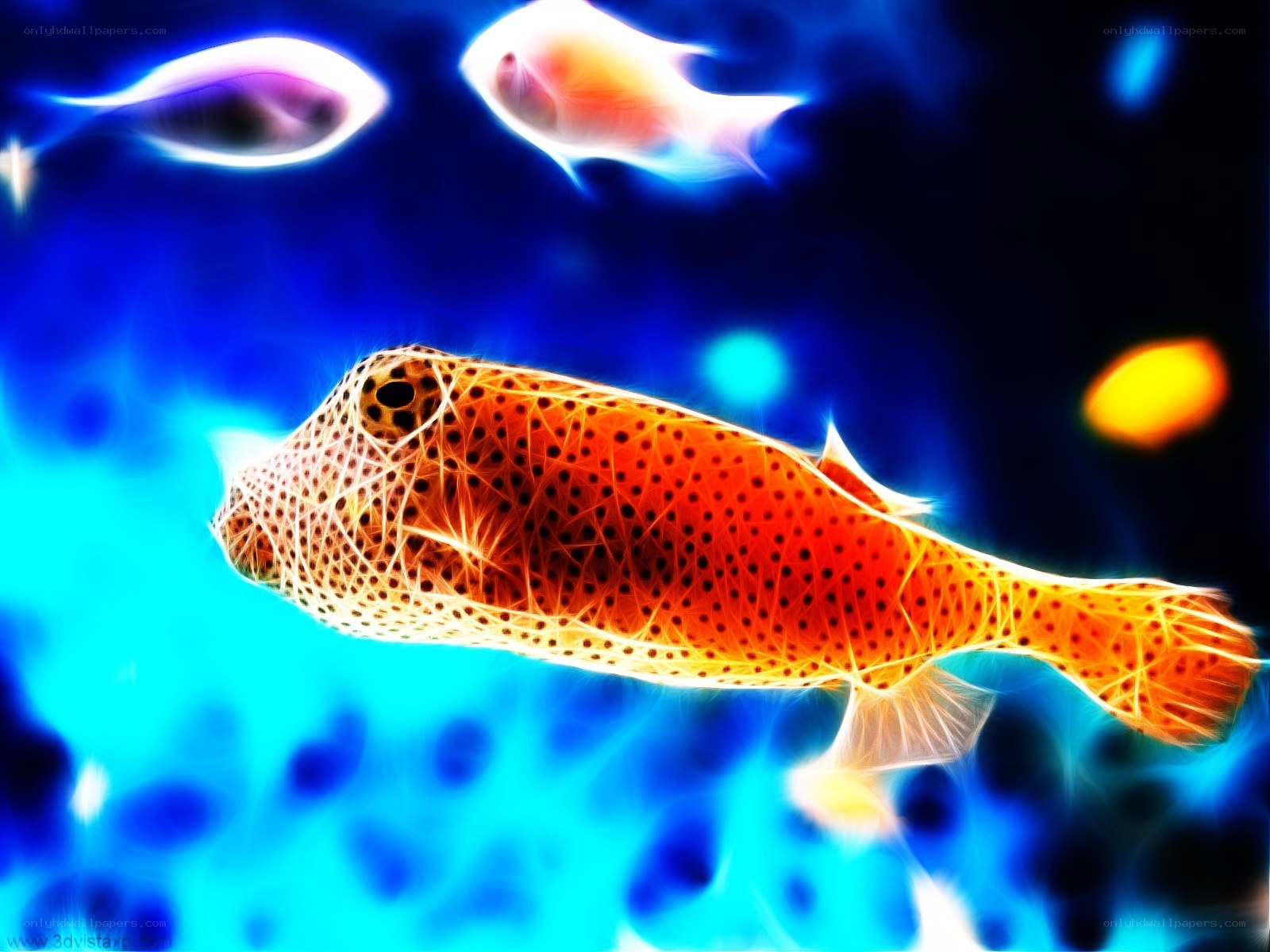 glowing fish in blue water