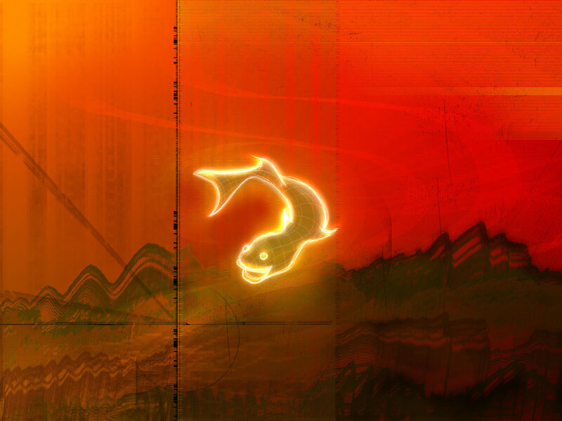 glowing fish in digital landscape