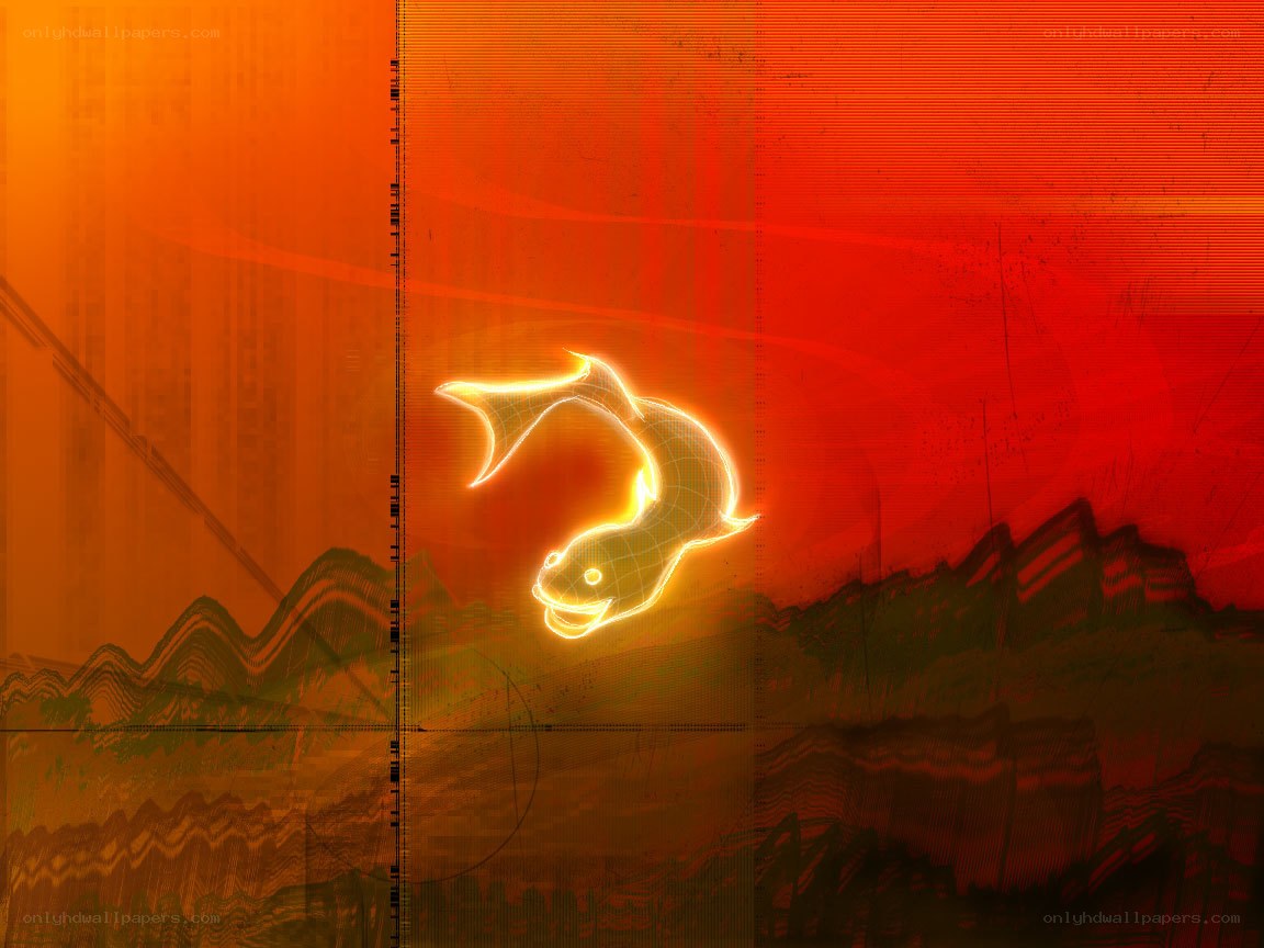 glowing fish in digital landscape