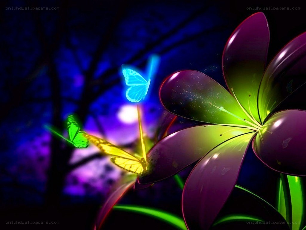 glowing flower and butterflies