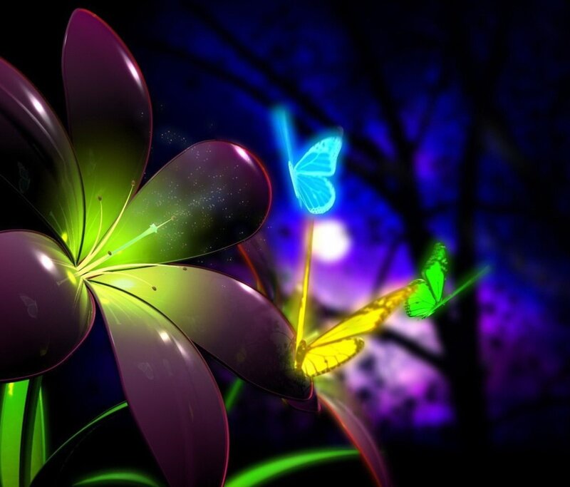 glowing flower and butterflies