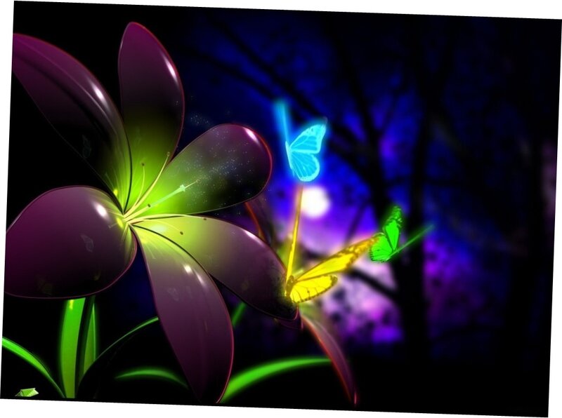 Glowing Flower and Butterflies — Purple, Mystical