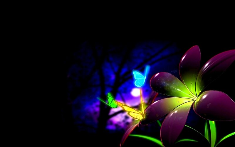 Glowing Flower and Butterflies — Purple