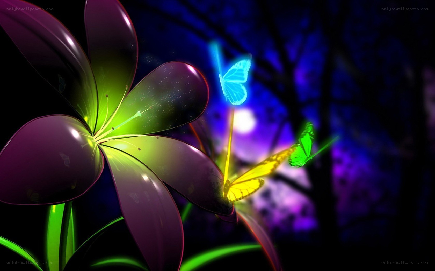glowing flower and butterflies