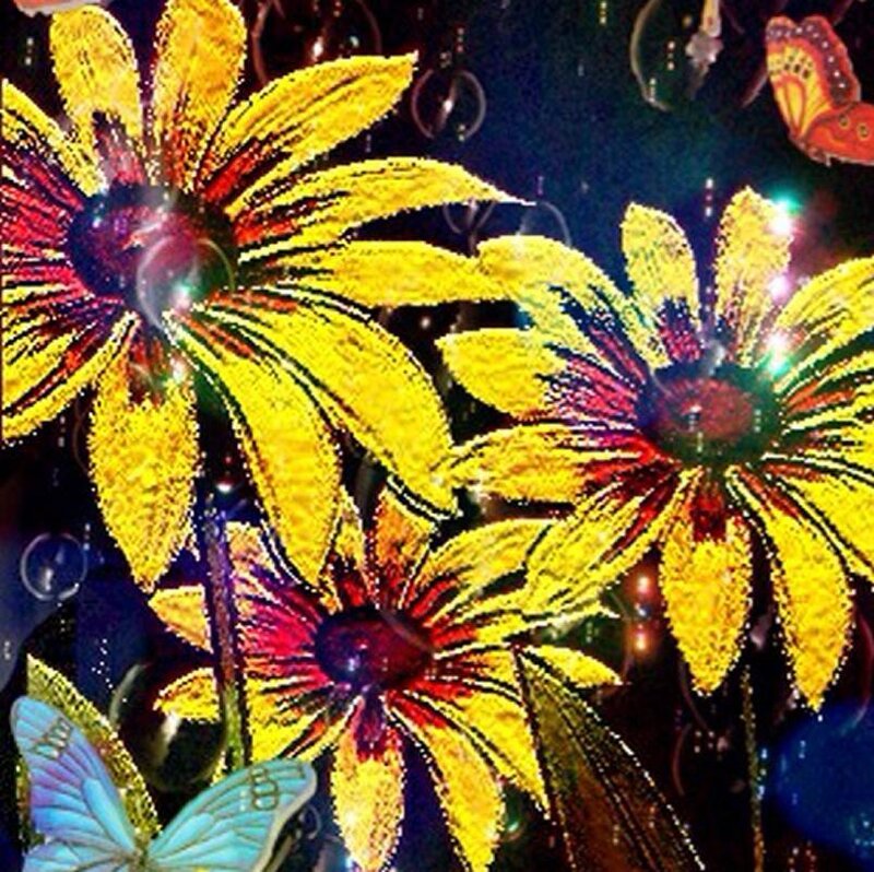 glowing flower art installation
