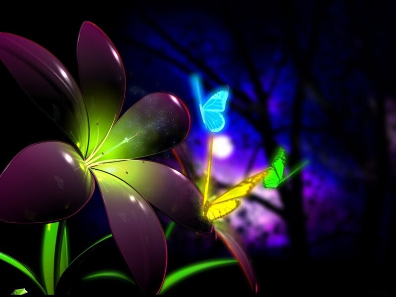 Glowing Flower with Butterflies — Purple