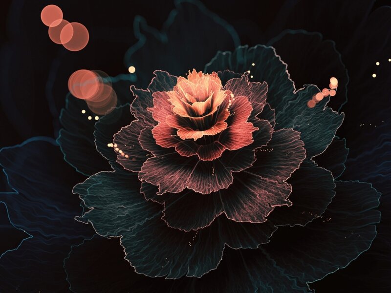 Glowing Flower with Leaves — Black