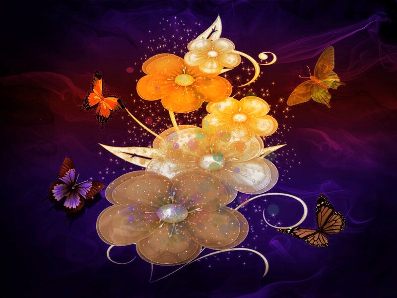 Glowing Flowers and Butterflies — Purple