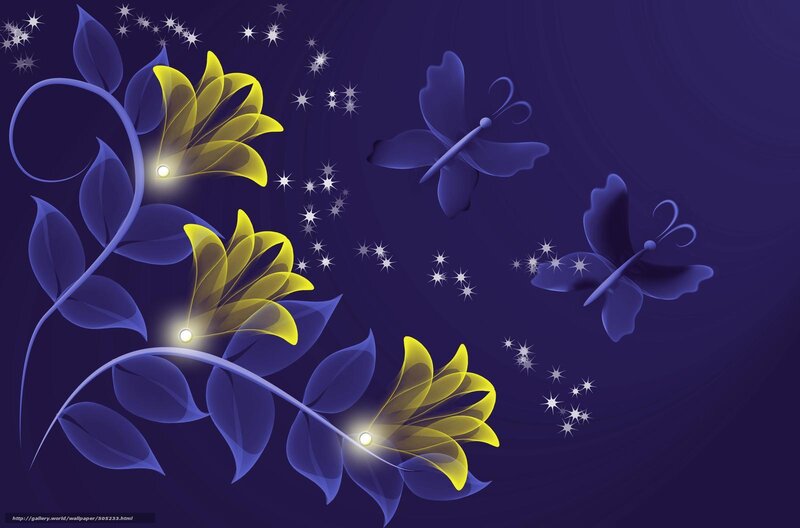 Glowing flowers and butterflies