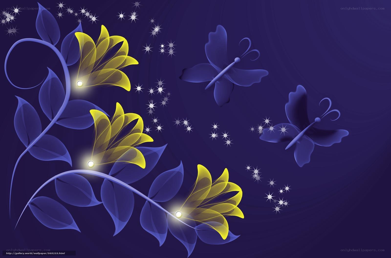 Glowing flowers and butterflies